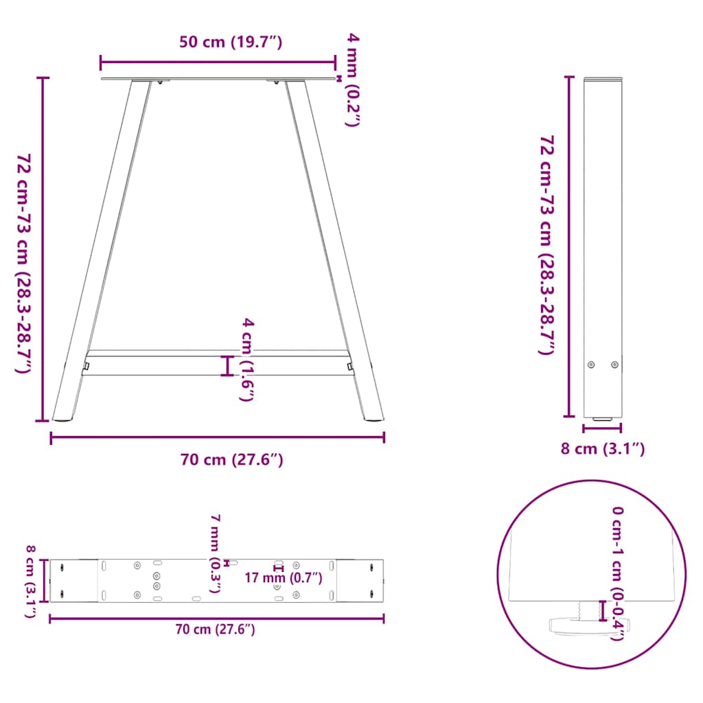 Couchtischbeine A-Form 2 Stk. 30x(30-31) cm Stahl
