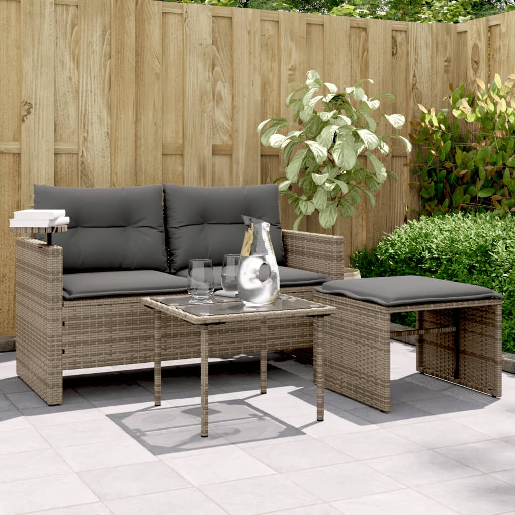 3-tlg. Garten-Sofagarnitur mit Kissen Schwarz Poly Rattan