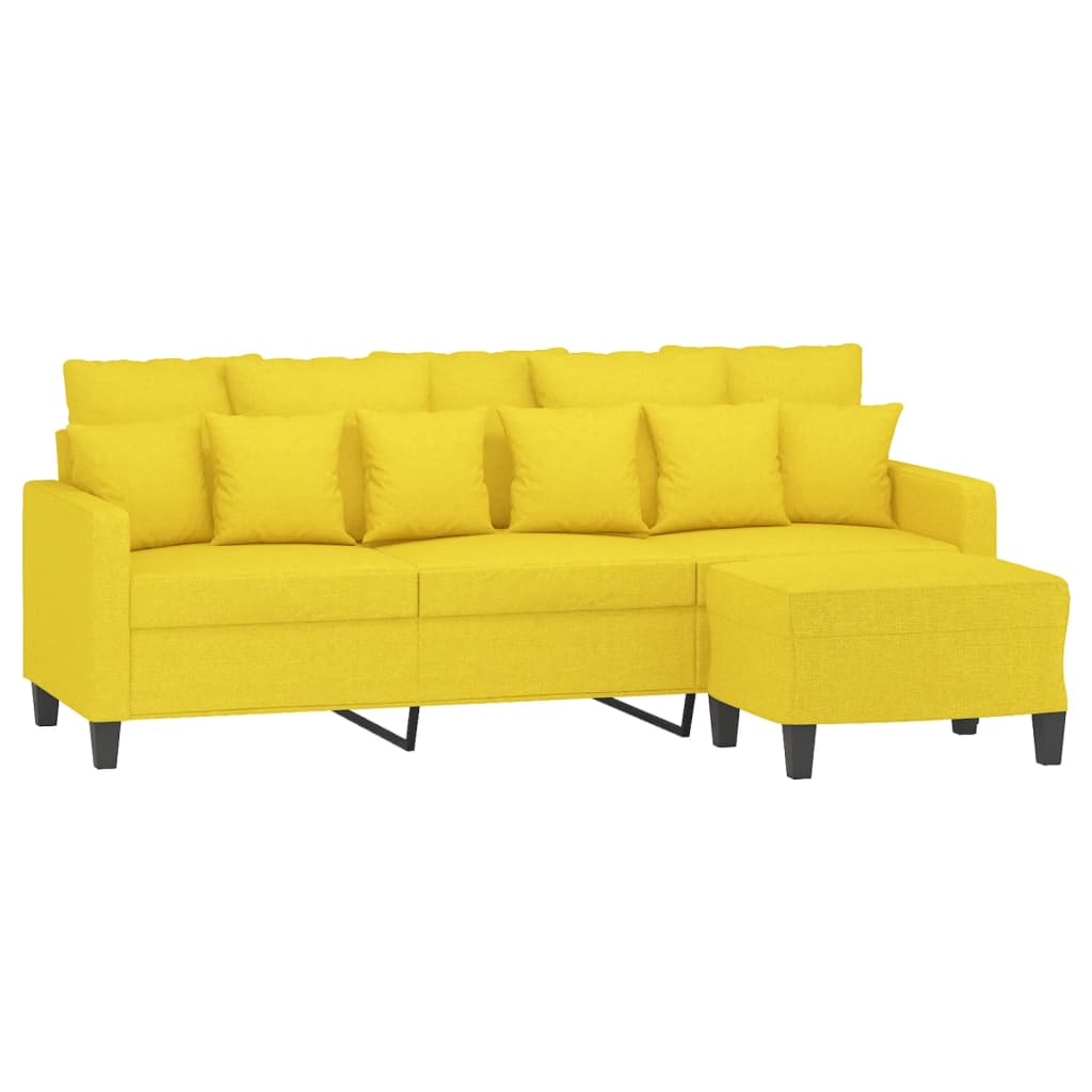 3-Sitzer-Sofa mit Hocker Creme 180 cm Stoff