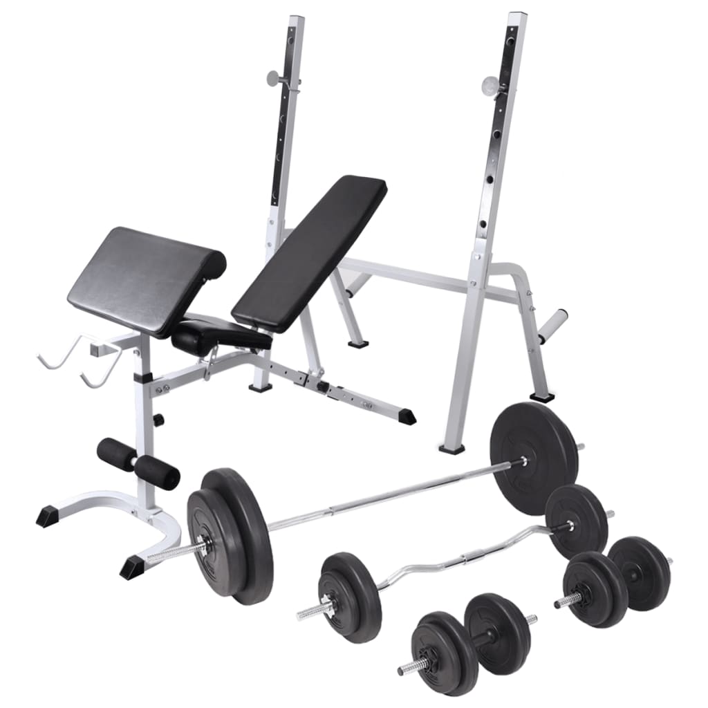 Hantelbank mit Ablage, Langhantel und Kurzhantel Set 60,5 kg