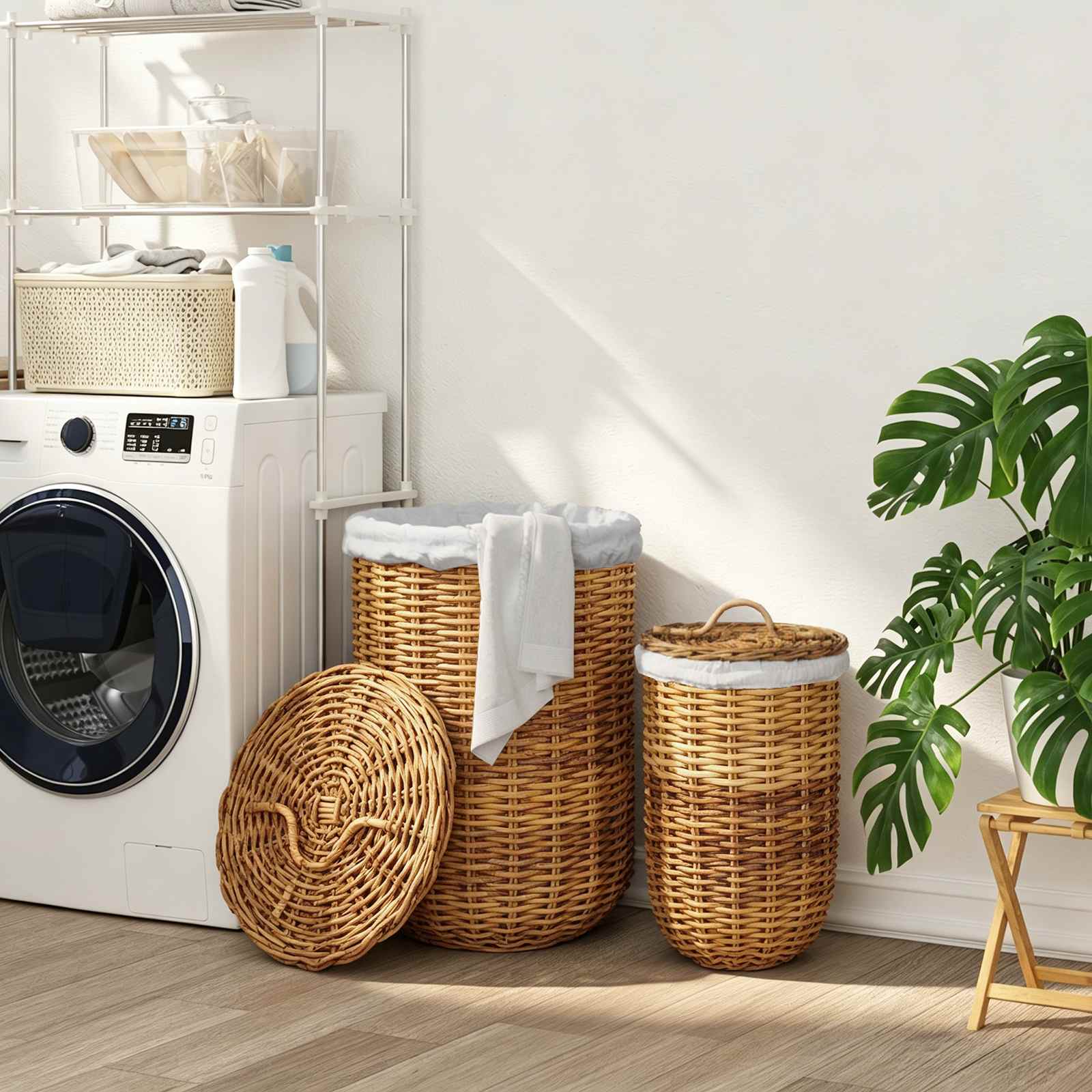 Wäschekorb mit Deckel 2 pcs Natürliches Grau Kubu Rattan