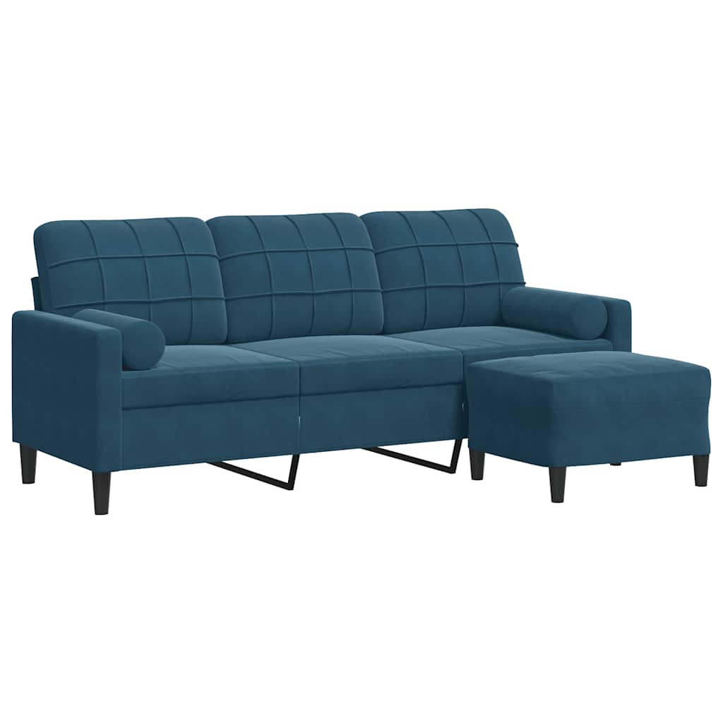 3-Sitzer-Sofa mit Hocker Hellgrau 180 cm Samt