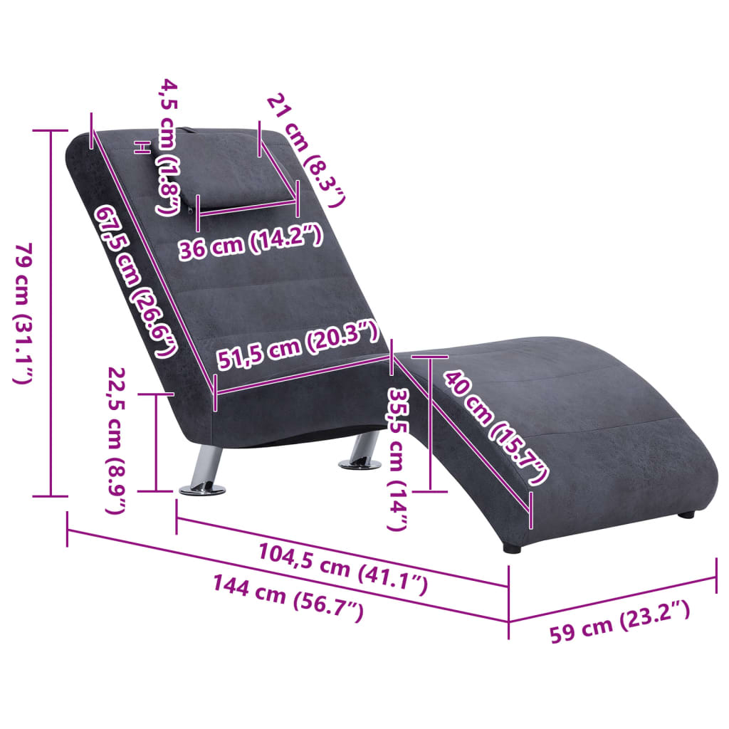 Chaiselongue mit Kissen Braun Wildleder-Optik