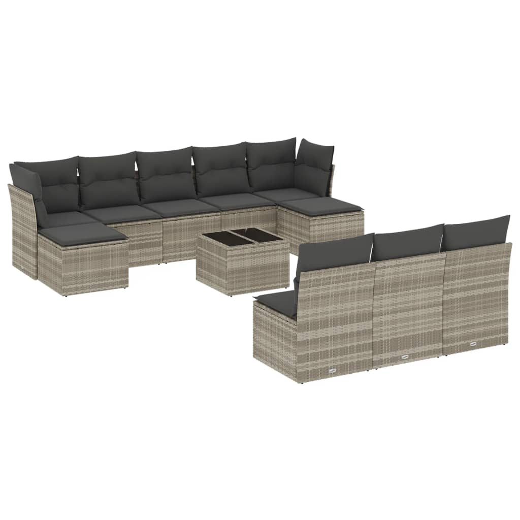 10-tlg. Garten-Sofagarnitur mit Kissen Schwarz Poly Rattan