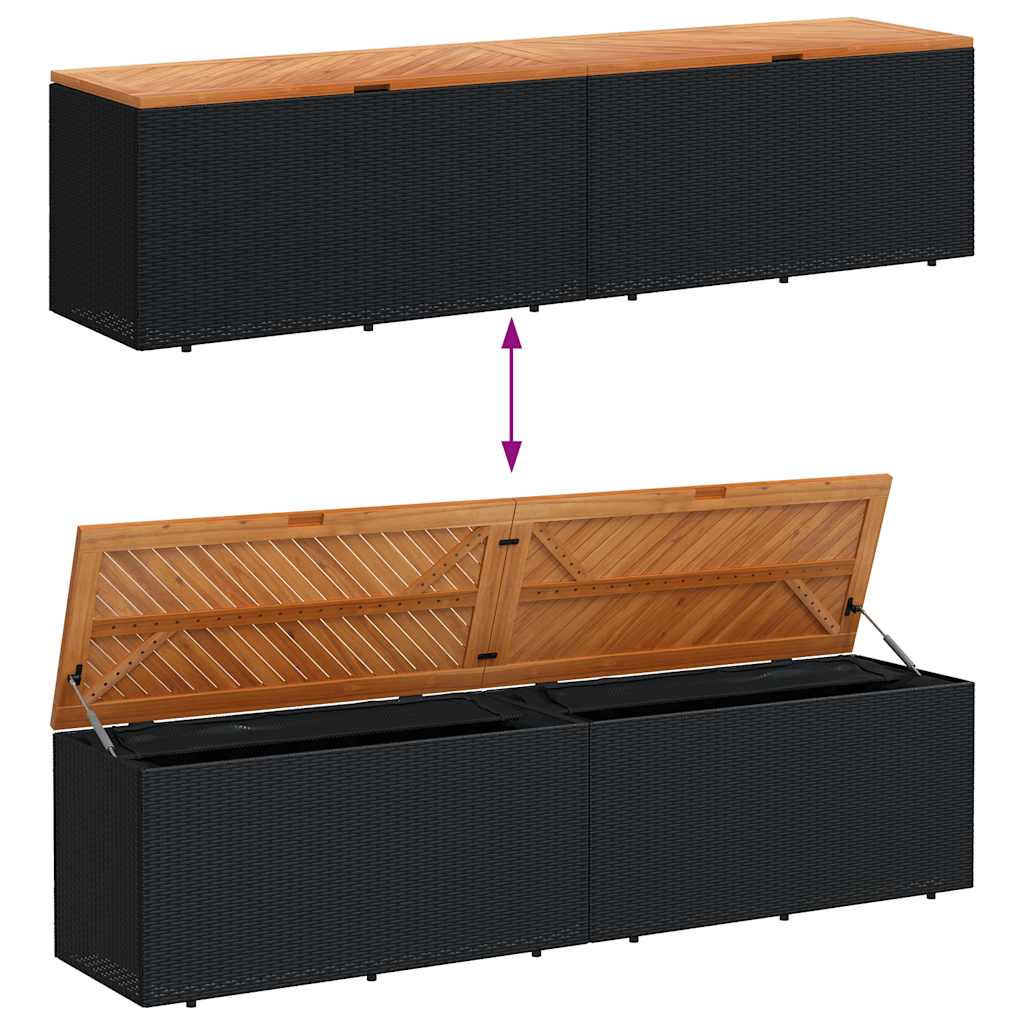 Gartentruhe Schwarz 110x50x54 cm Poly Rattan Akazienholz