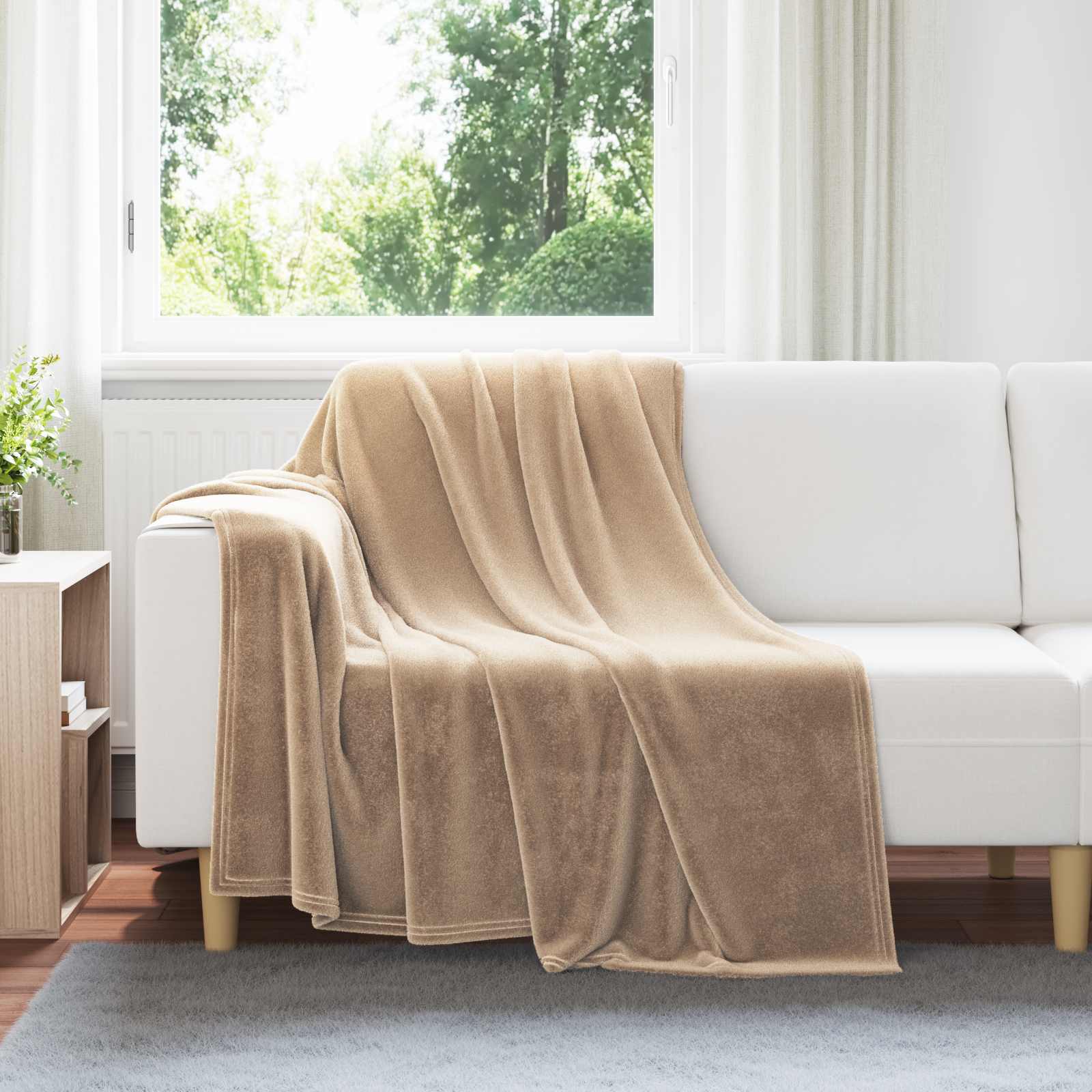 Überwurfdecke Beige 130 x 150 cm Fleece