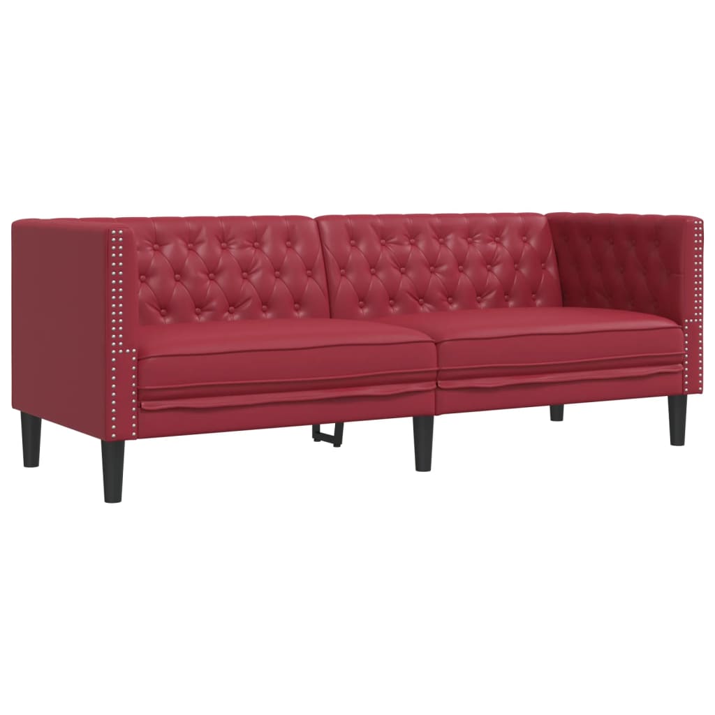 3-tlg. Chesterfield-Sofa-Set Schwarz Kunstleder