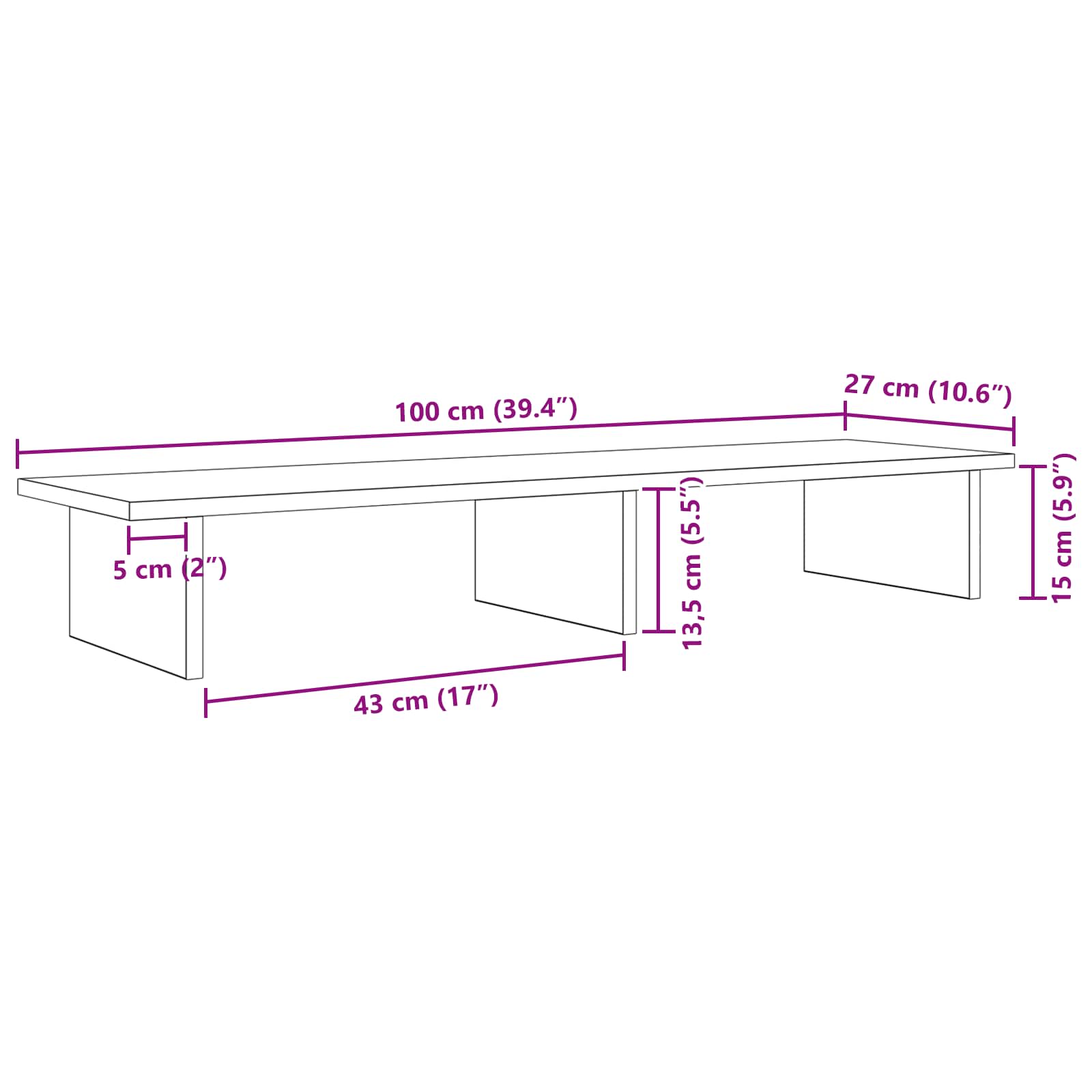 Monitor Halterung Schwarze Eiche 100 x 27 x 15 cm Holzwerkstoff
