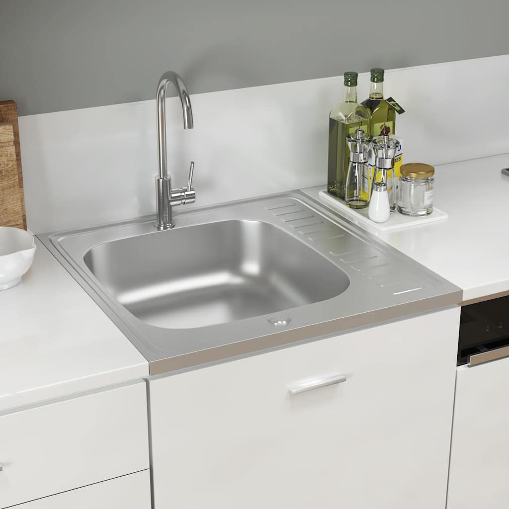 Spüle mit Abtropffläche Set Silbern 600x500x155 mm Edelstahl