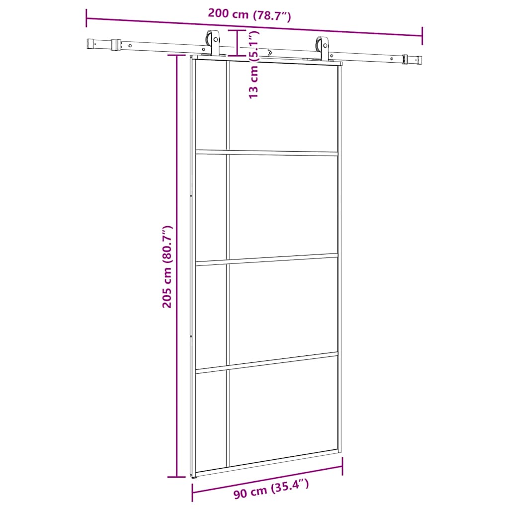 Schiebetür mit Beschlag Schwarz 76x205 cm ESG-Glas