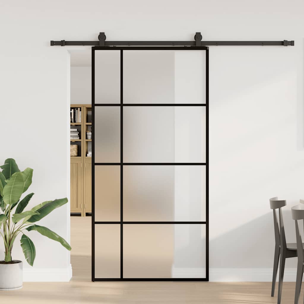 Schiebetür mit Beschlag Schwarz 76x205 cm ESG-Glas