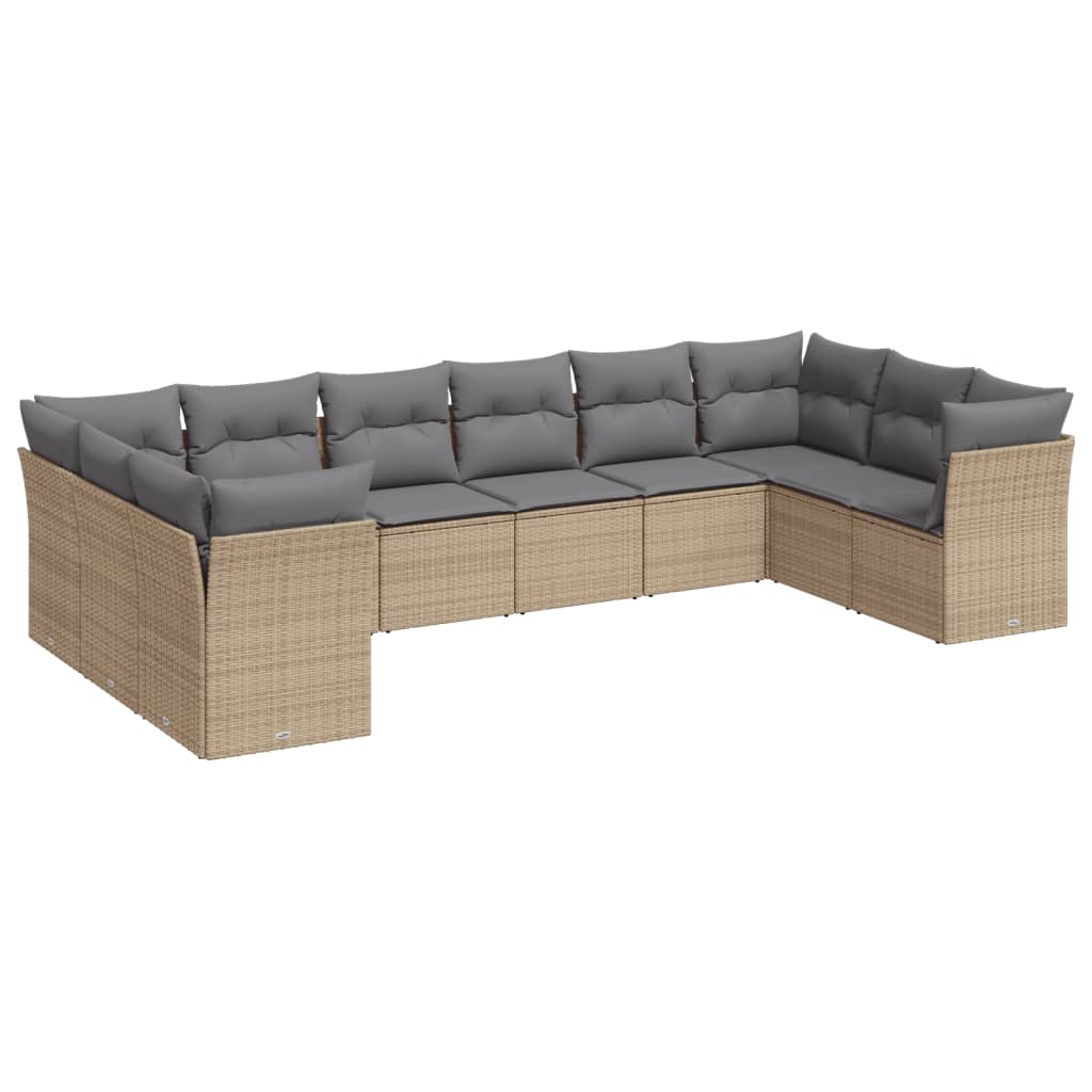 10-tlg. Garten-Sofagarnitur mit Kissen Schwarz Poly Rattan