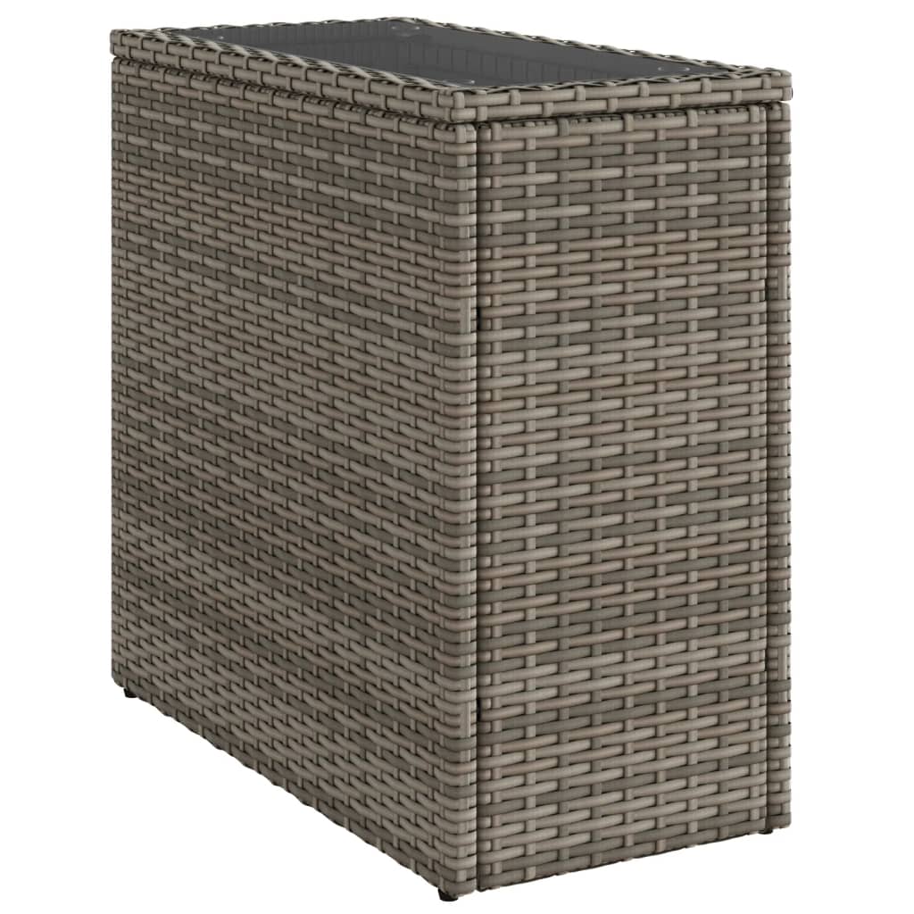 Garten-Beistelltisch mit Glasplatte Schwarz 58x27,5x55cm Rattan
