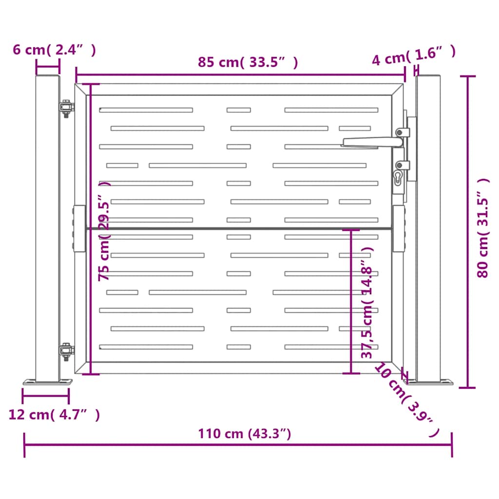 Gartentor Anthrazit 100x175 cm Stahl Quadratisches Design