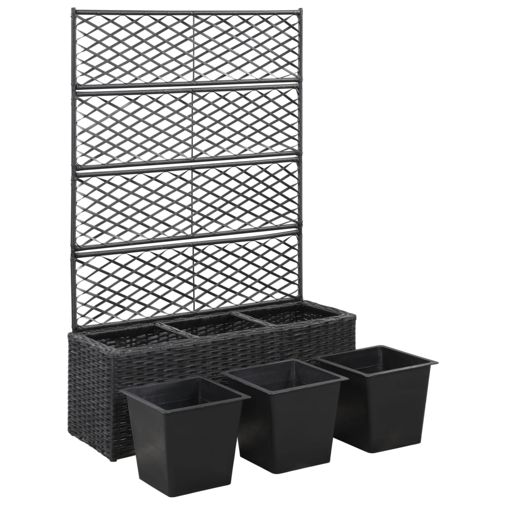 Hochbeet mit Rankgitter 1 Topf 30x30x107cm Poly Rattan Schwarz