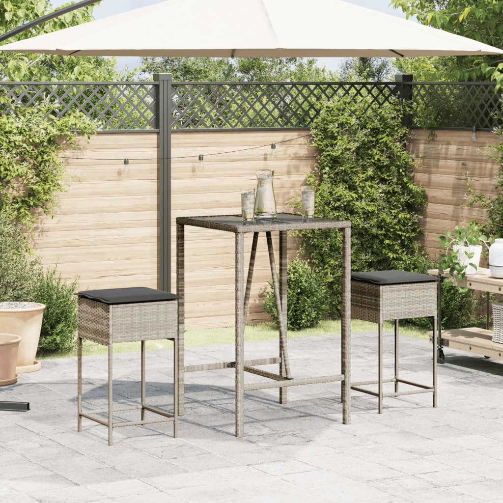 Garten-Barhocker mit Kissen 2 Stk. Schwarz Poly Rattan