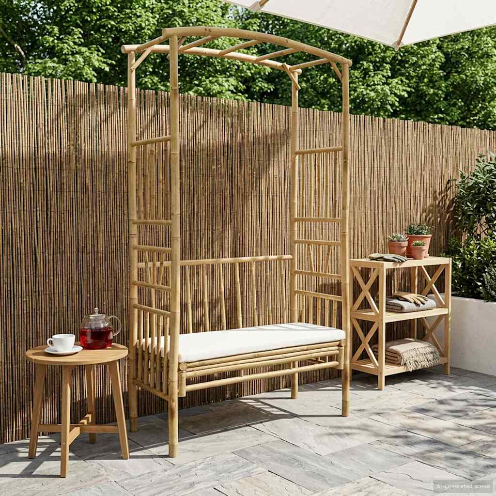 Gartenbogen mit Bank Natur 115 x 50 x 205 cm Bambus