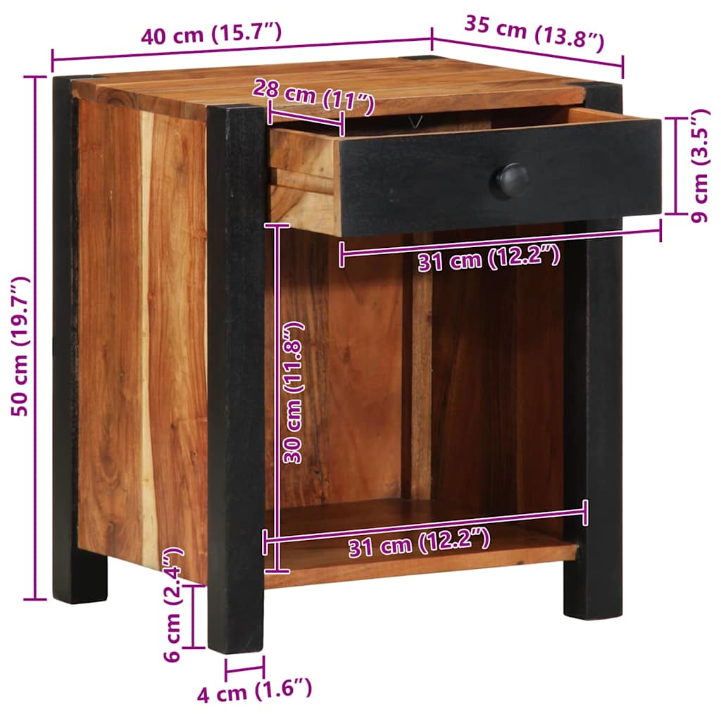 Nachttisch Braun 40 x 35 x 50 cm Massivholz Akazie