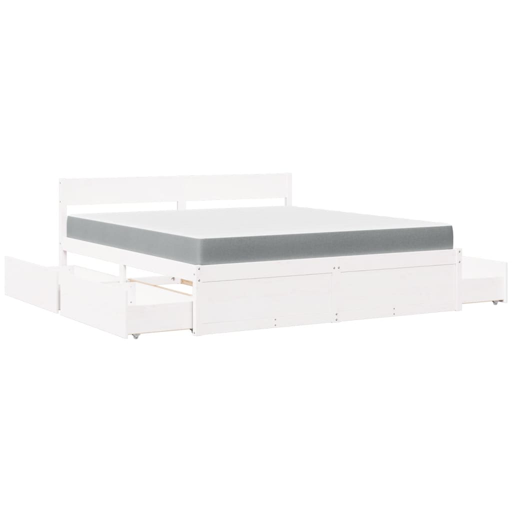 Bett mit Schubladen und Matratze 200x200 cm Massivholz Kiefer