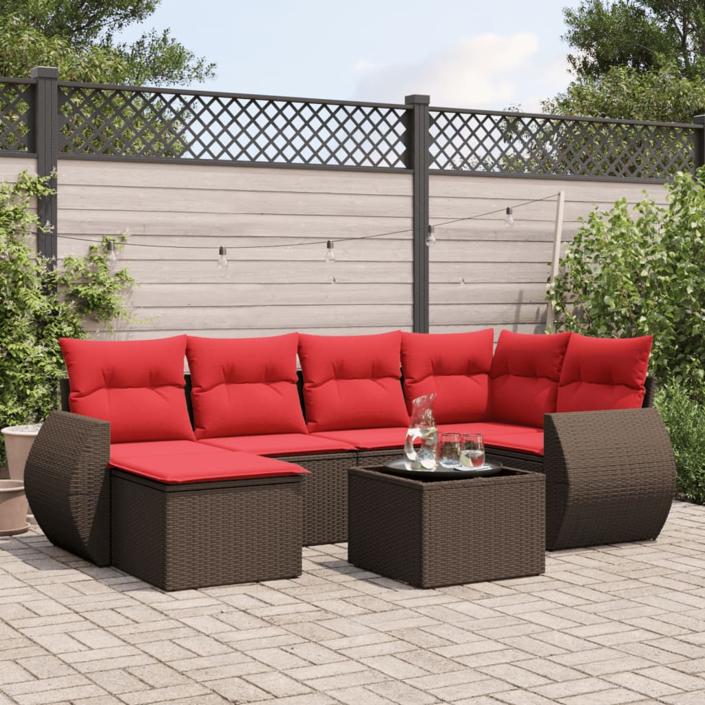 6-teiliges Gartensofa-Set mit Kissen, schwarzes Polyrattan