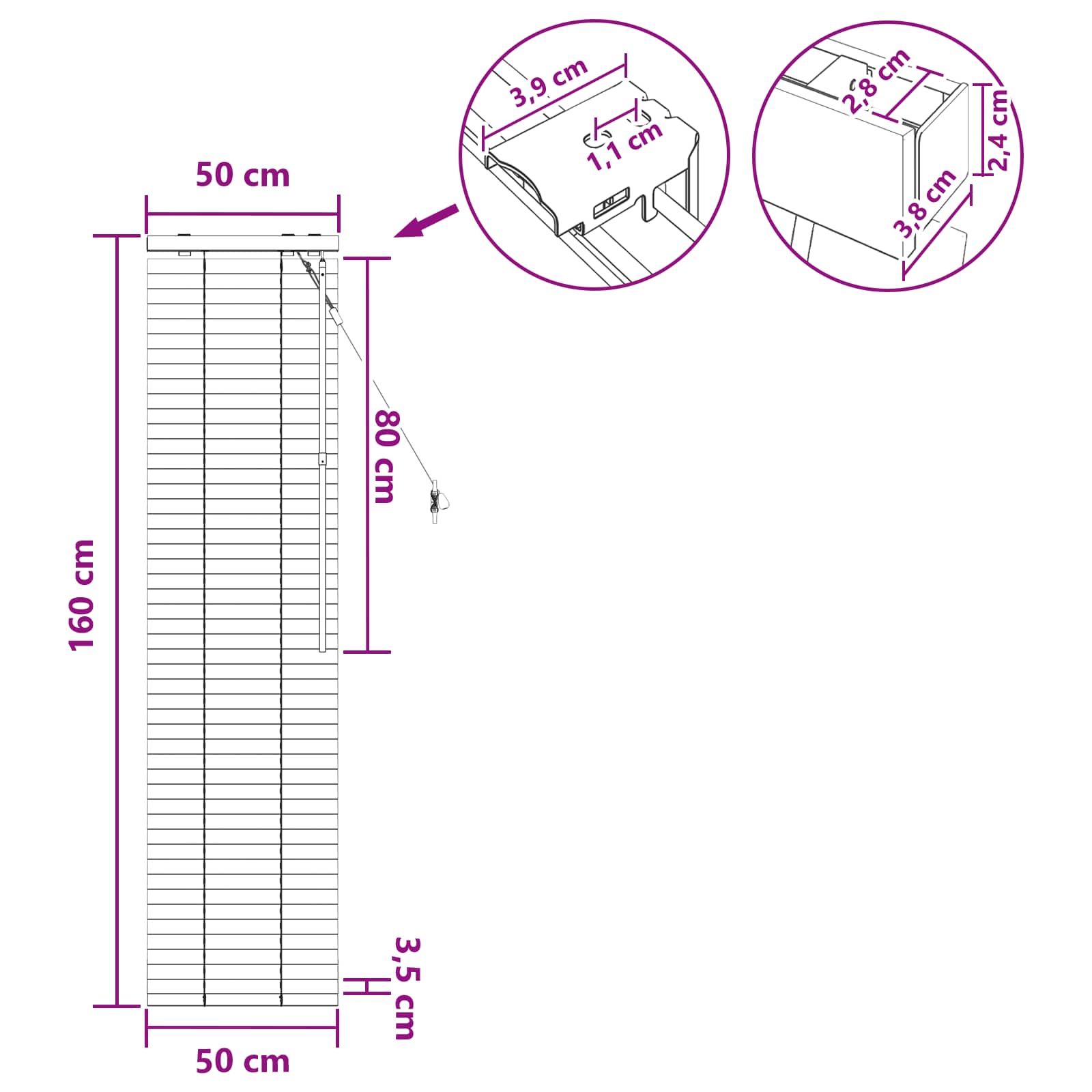 Jalousie Eichenoptik 40 x 130 cm 35 mm Massives Paulownia-Holz