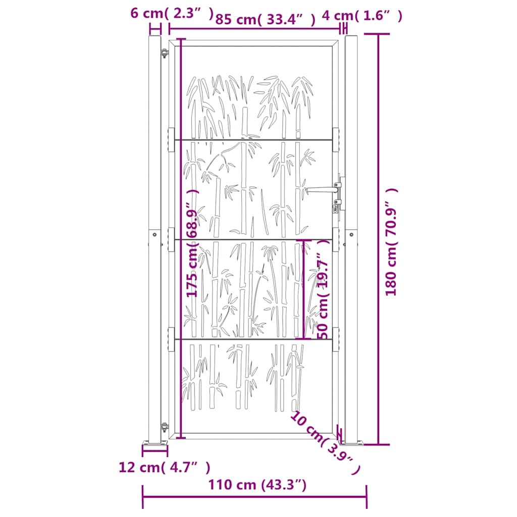 Gartentor Anthrazit 100x75 cm Stahl Bambus-Design