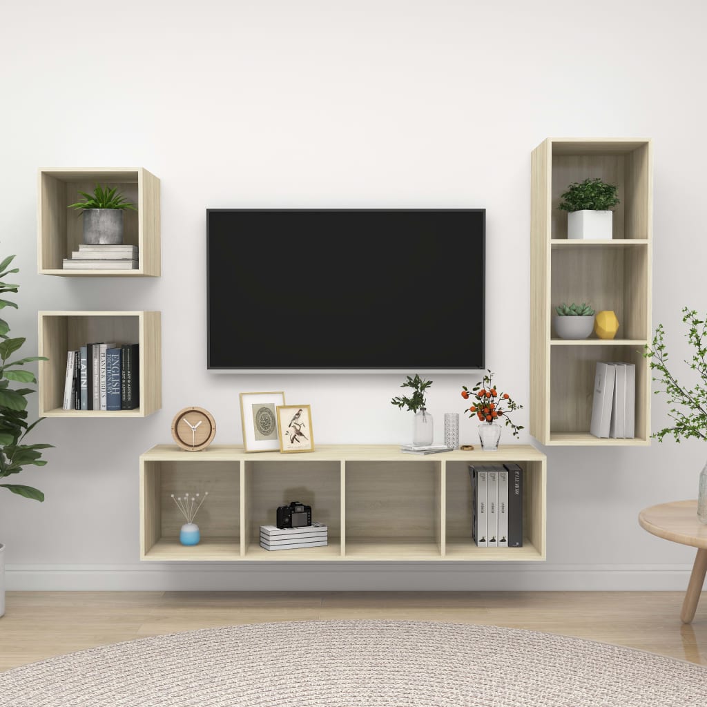 4-tlg. TV-Schrank-Set Weiß Holzwerkstoff
