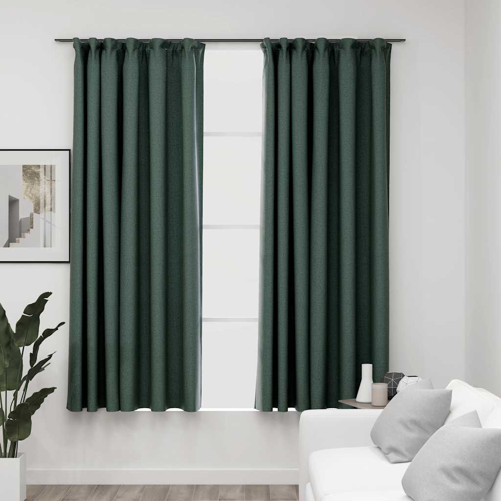 Verdunkelungsvorhänge Haken Leinenoptik 2Stk. Schwarz 140x175cm