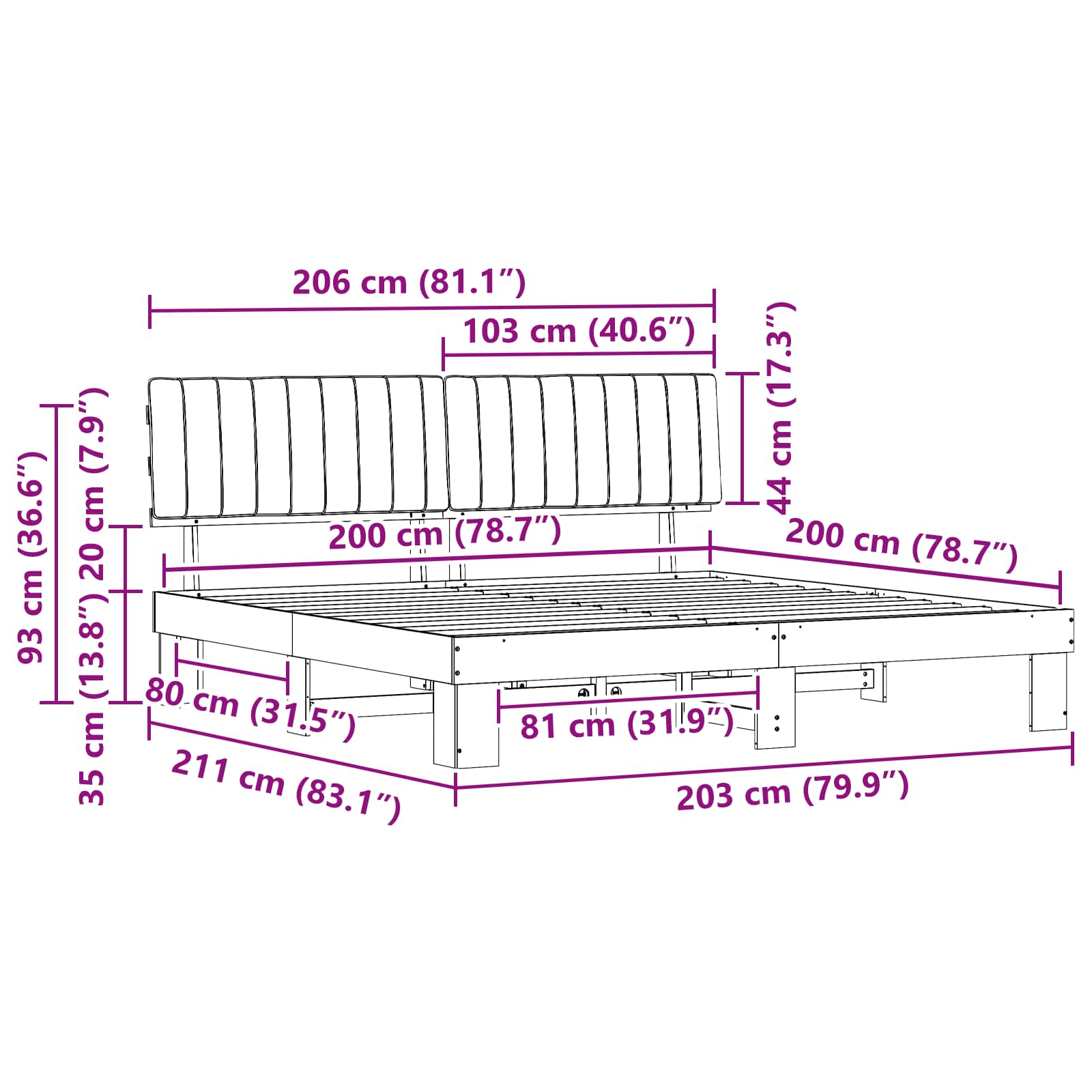 Bettgestell mit gepolstertem Kopfteil Hellgrau 200 x 200 cm