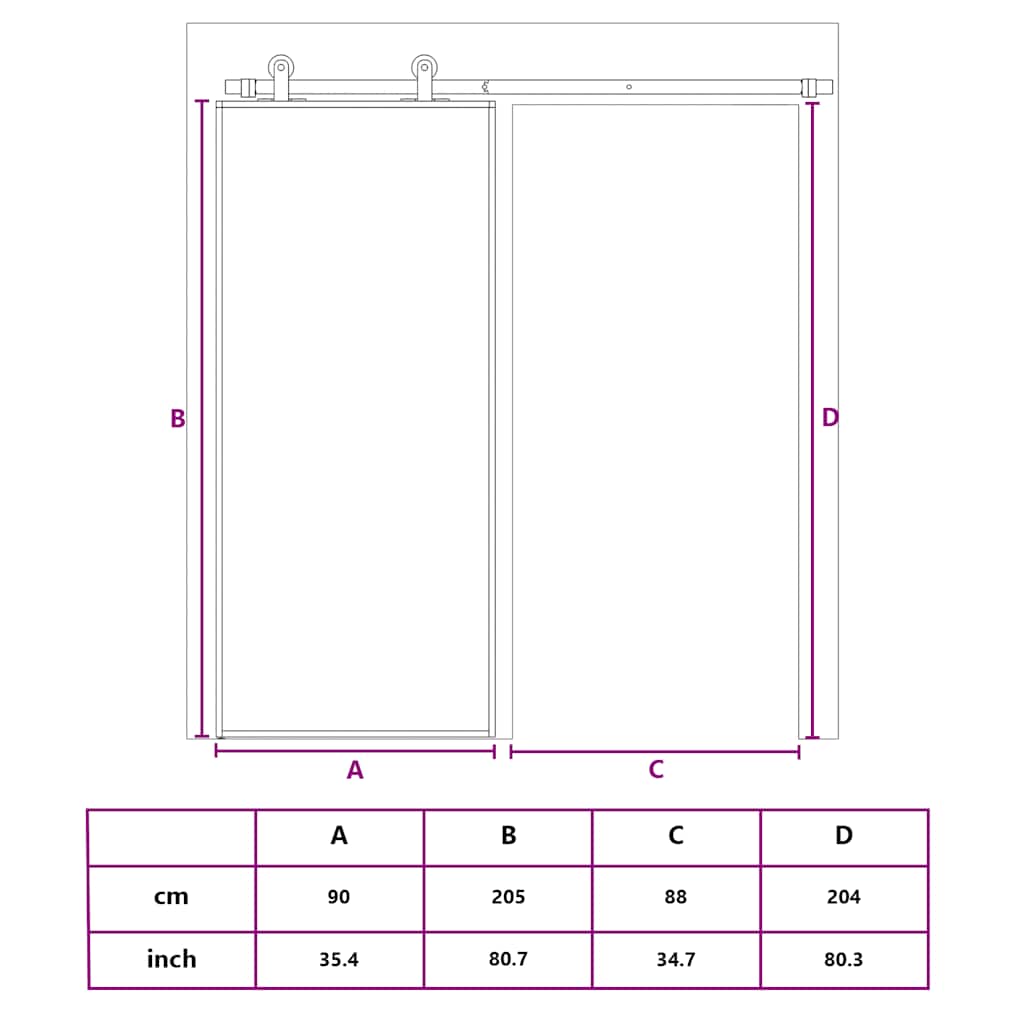 Schiebetür 3-teilig ESG-Glas und Aluminium 76x205 cm Schwarz