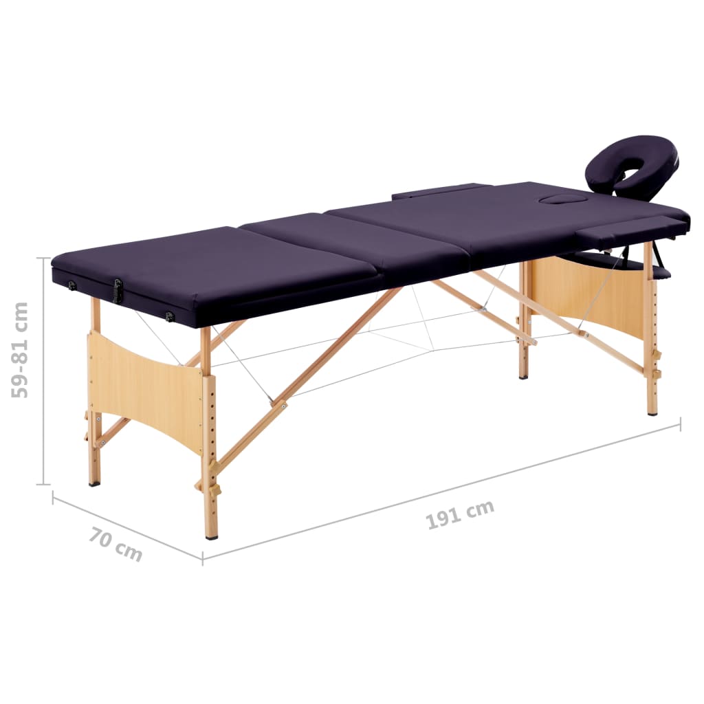 Massageliege Klappbar 3-Zonen mit Holzgestell Bordeaux-Lila