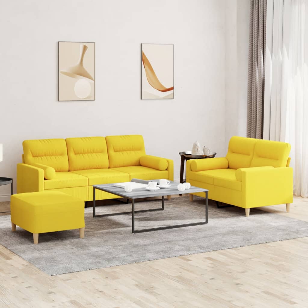 3-tlg. Sofagarnitur mit Kissen Taupe Stoff