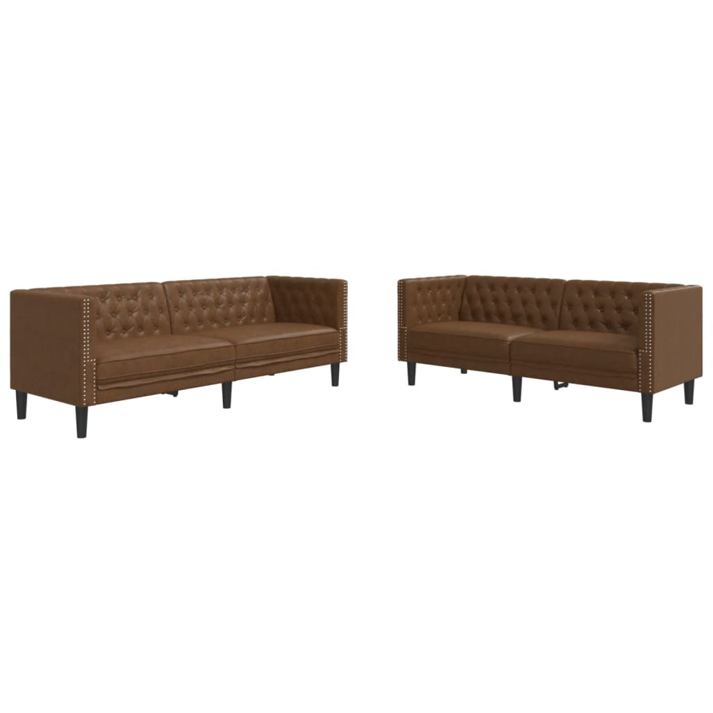 3-tlg. Chesterfield-Sofa-Set Schwarz Kunstleder