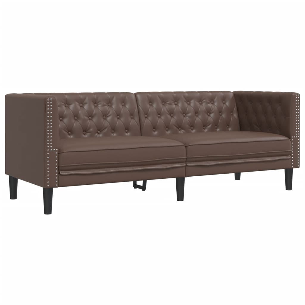 3-tlg. Chesterfield-Sofa-Set Schwarz Kunstleder