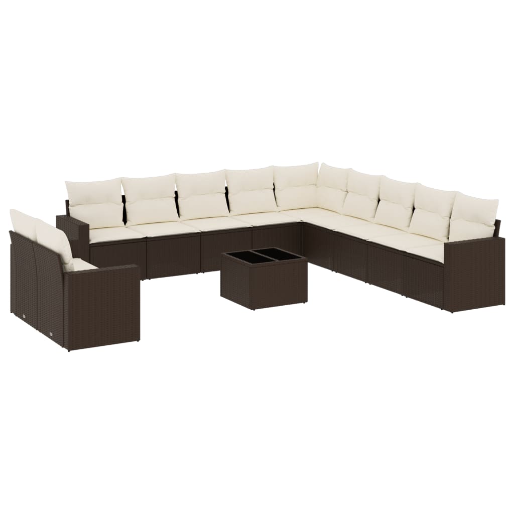 11-tlg. Garten-Sofagarnitur mit Kissen Schwarz Poly Rattan