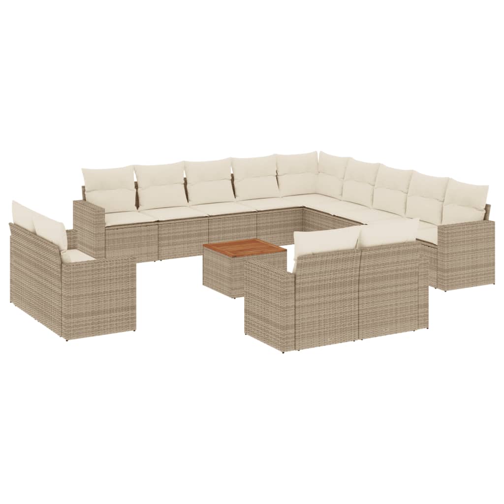 14-tlg. Garten-Sofagarnitur mit Kissen Schwarz Poly Rattan