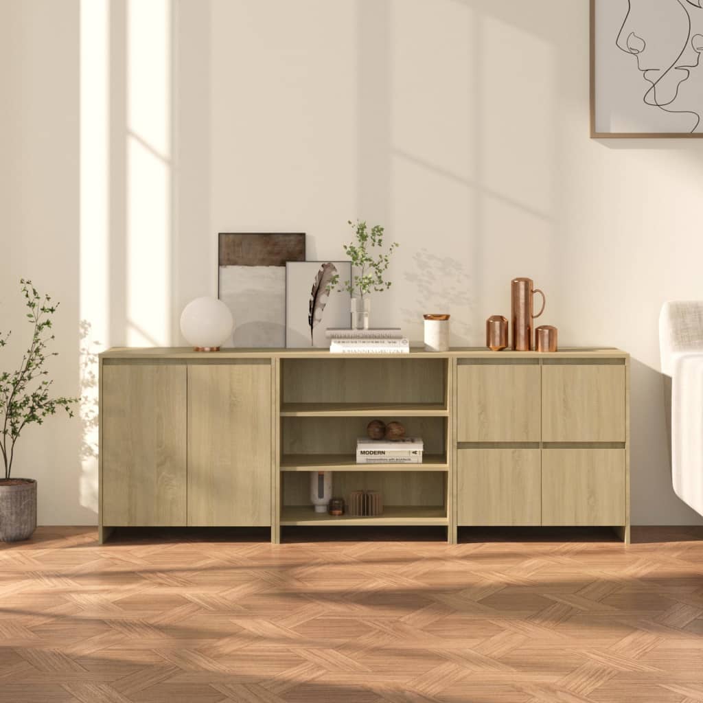 3-tlg. Sideboard Weiß Holzwerkstoff