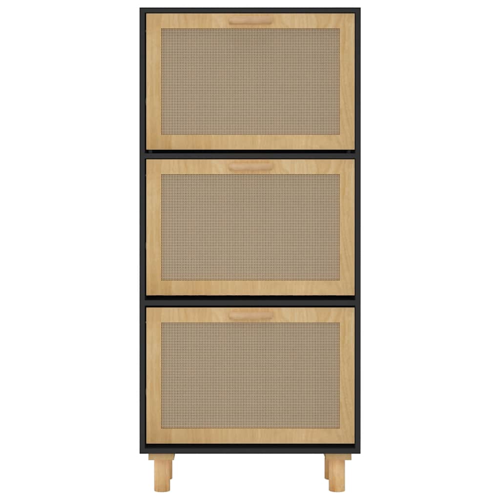 Schuhschrank Weiß 52x25x115 cm Holzwerkstoff & Rattan Natur