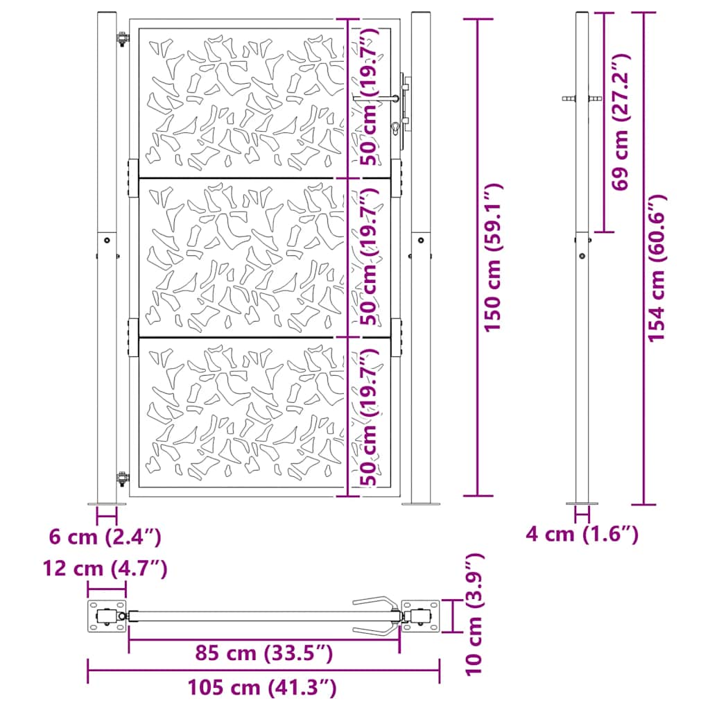 Gartentor Schwarz 100x100 cm Stahl Lichtdesign