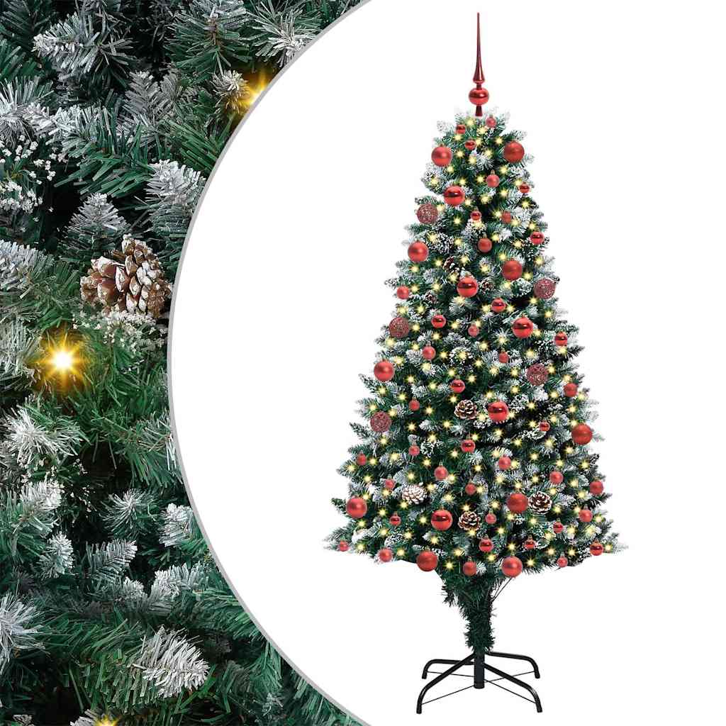 Künstlicher Weihnachtsbaum mit LEDs Kugeln Zapfen 150 cm