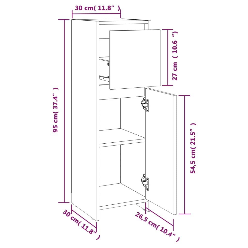 Badezimmerschrank Weiß 30x30x95 cm Holzwerkstoff