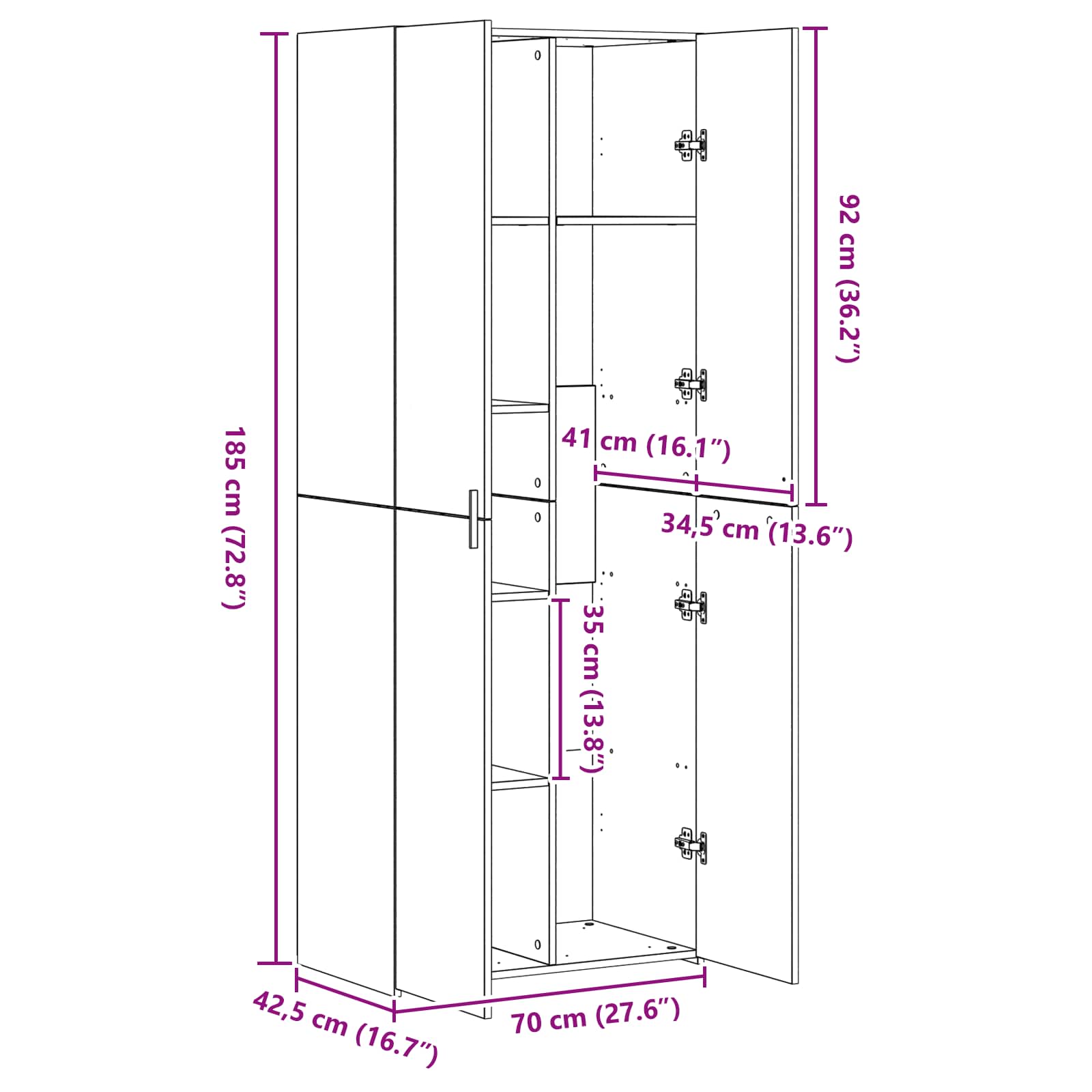 Highboard 2 pcs Artisan-Eiche 70 x 42,5 x 185 cm