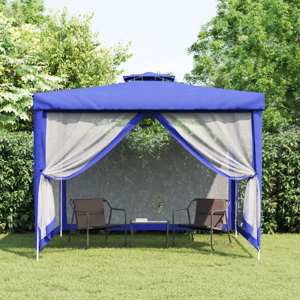 Pavillon mit Doppeldach Blau 3x3x2,68 m Stoff
