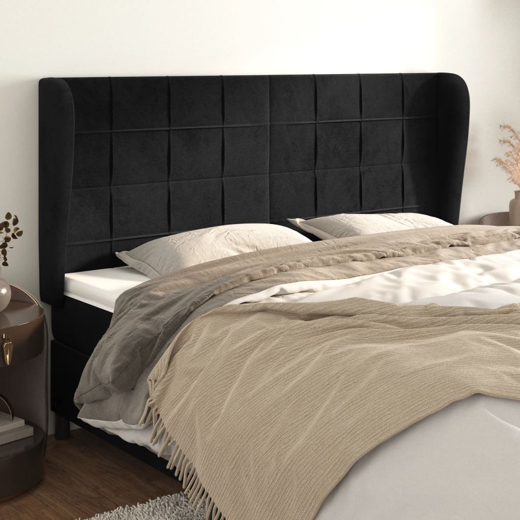 Kopfteil mit Ohren Dunkelblau 93x23x78/88 cm Samt