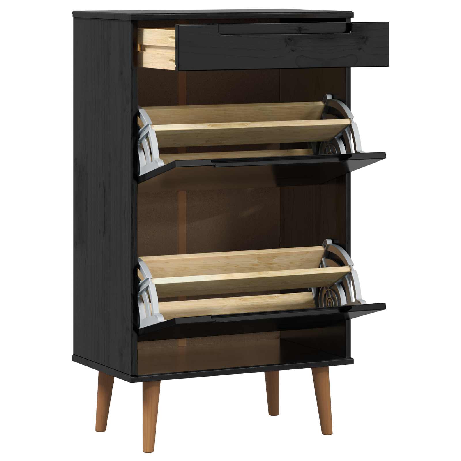 Schuhschrank MOLDE Weiß 59,5x35x103 cm Massivholz Kiefer