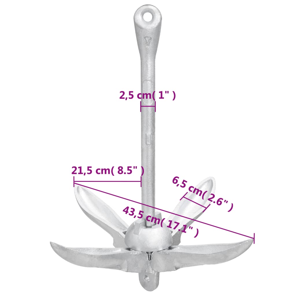 Klappanker Silber 0,7 kg Feuerverzinktes Gusseisen