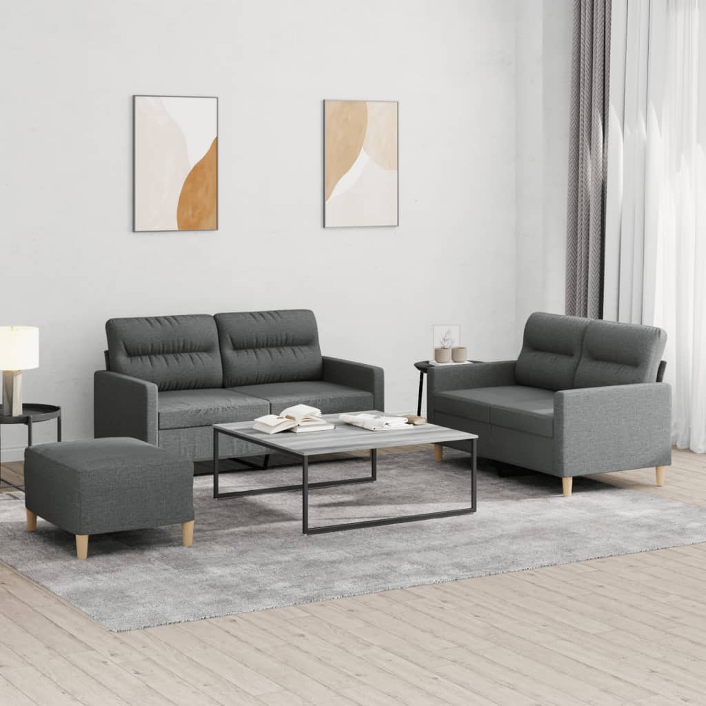 3-tlg. Sofagarnitur mit Kissen Creme Stoff