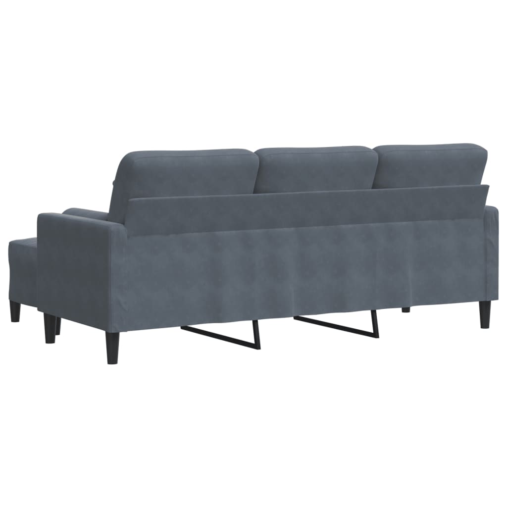 3-Sitzer-Sofa mit Hocker Hellgrau 180 cm Samt