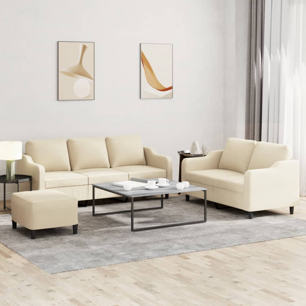 3-tlg. Sofagarnitur mit Kissen Braun Stoff