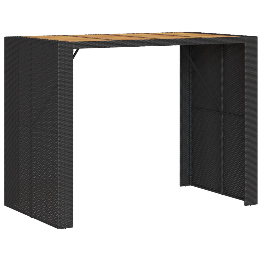 Garten-Bartisch mit Holzplatte Schwarz 105x80x110 cm Polyrattan